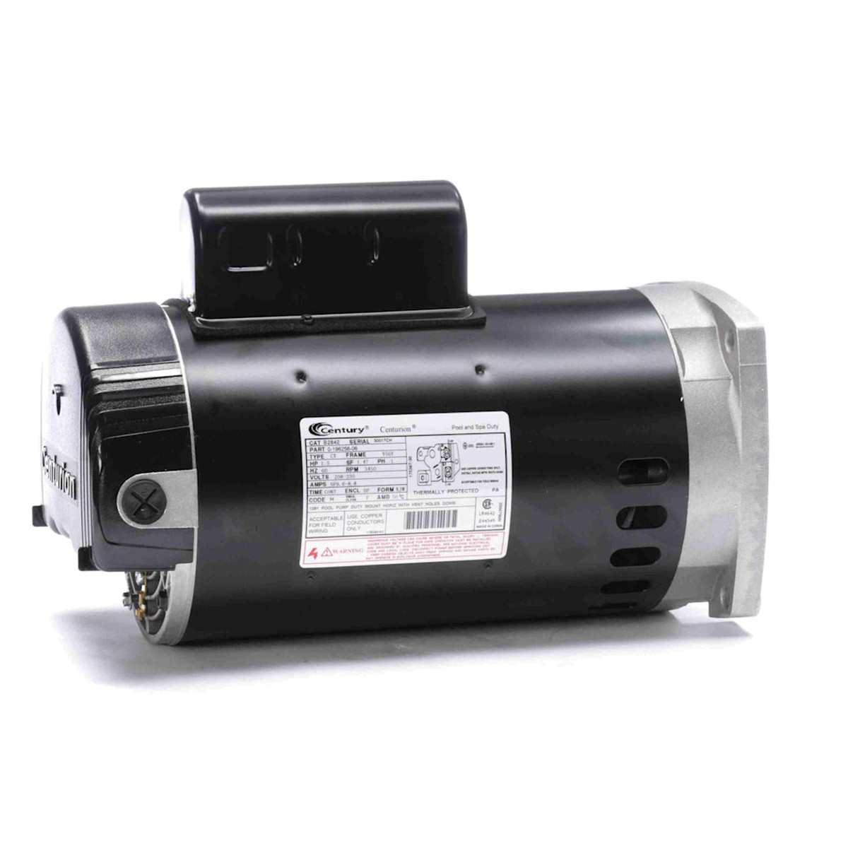 1.5 HP 56Y Frame Pool Pump Motor, Single Phase, 208-230V | Century | B2842 | (56Y Frame, 1.5 HP, 208-230V)