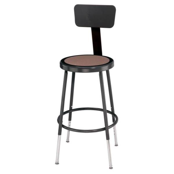 National Public Seating 19 -27" Height Adjustable Heavy Duty Steel Stool With Backrest, Black, Pack Of 30