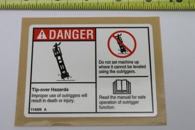 Genie Part # 114359GT – DANGER/INSTR-OUTRGR OP-GS3232