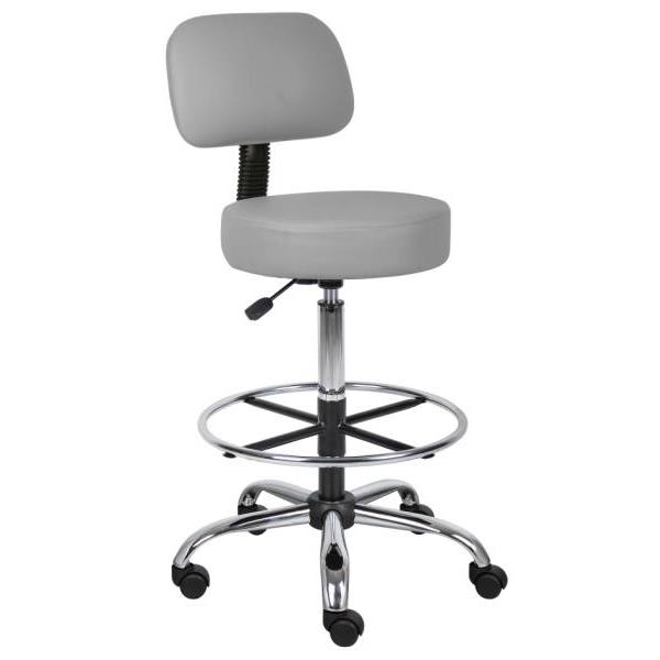 Boss Office Products Medical Drafting Stool With Backrest, Gray