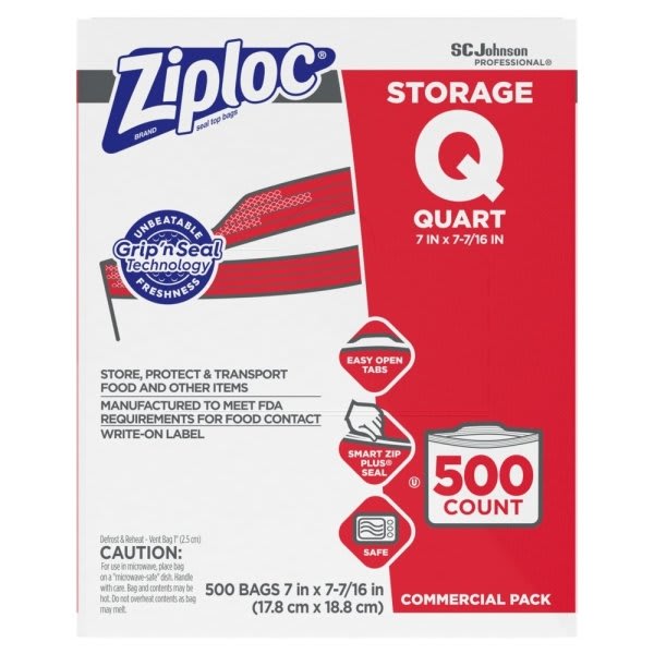 Sc Johnson Ziploc Storage Bag Quart, Case Of 500