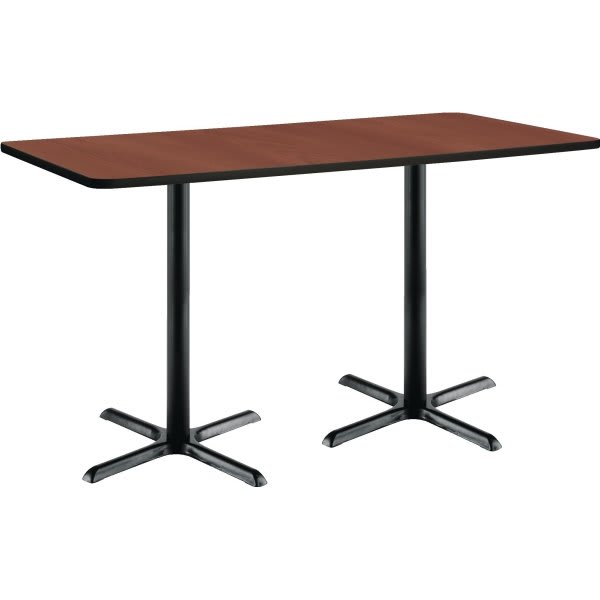 Kfi 36 X 72" Pedestal Table With Mahogany Top, Black X-Base, Bistro Height
