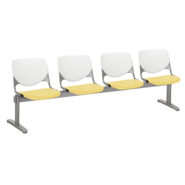 Kfi Seating Kool 4-Seat Reception Bench, White Backs, Yellow Seats