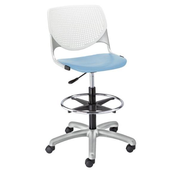 Kfi Seating Kool Drafting Stool, White Back, Sky Blue Seat