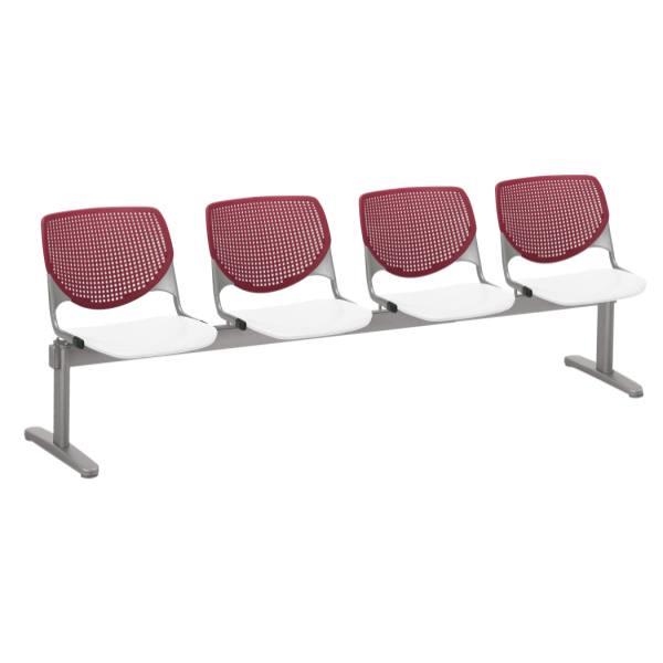 Kfi Seating Kool 4-Seat Reception Bench, Burgundy Backs, White Seats