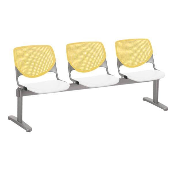 Kfi Seating Kool 3-Seat Reception Bench, Yellow Backs, White Seats