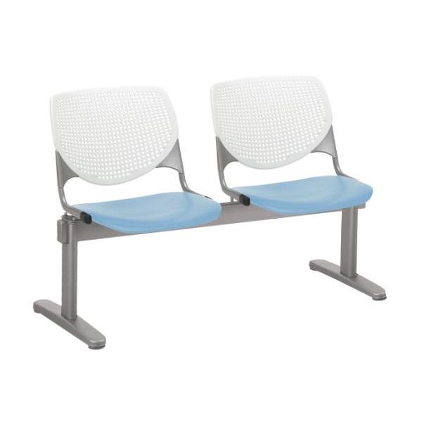 Kfi Seating Kool 2-Seat Reception Bench, White Backs, Sky Blue Seats