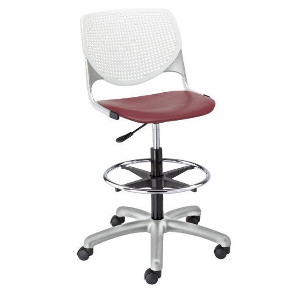 Kfi Seating Kool Drafting Stool, White Back, Burgundy Seat