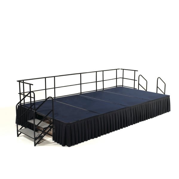 National Public Seating 8 X 16' Stage Package, 24"H, Blue Carpet, Black Skirt