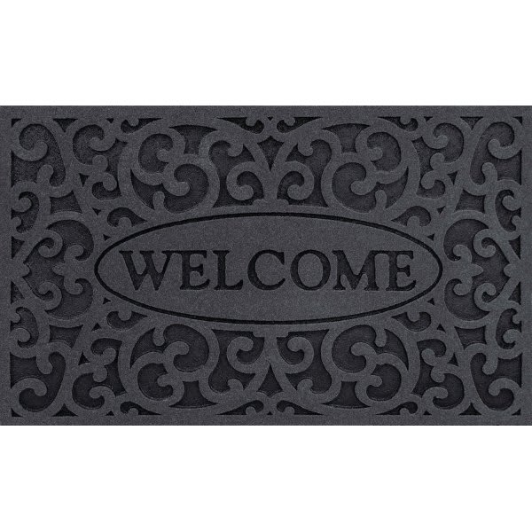 Apache Mills "Welcome" Outdoor Floor Mat With Iron Gate Pattern, 18" X 30", Grey
