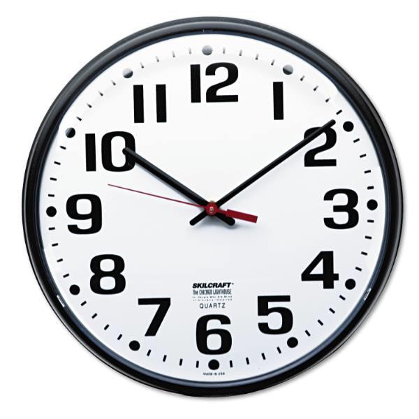 Skilcraft Slimline Quartz Wall Clock, 12.75 Overall Diameter, Black Case, 1 Aa