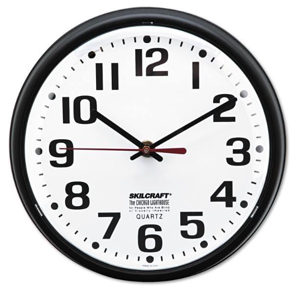 Skilcraft Slimline Quartz Wall Clock, 9.2 Overall Diameter, Black Case, 1 Aa