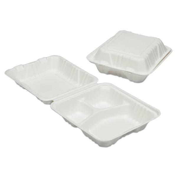Skilcraft 8 X 8 In. 3-Compartment Clamshell Food Container (200-Box)