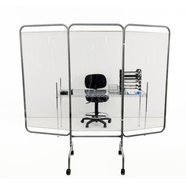 R&b Wire Products 3 Panel Antimicrobial Mobile Clear Barrier Room Divider