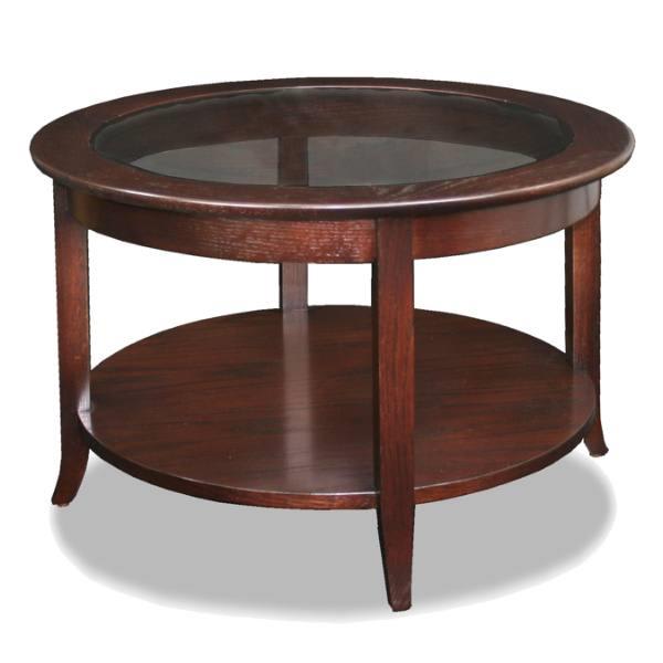 Leick Home Round Glass Top Coffee Table With Shelf,chocolate Oak