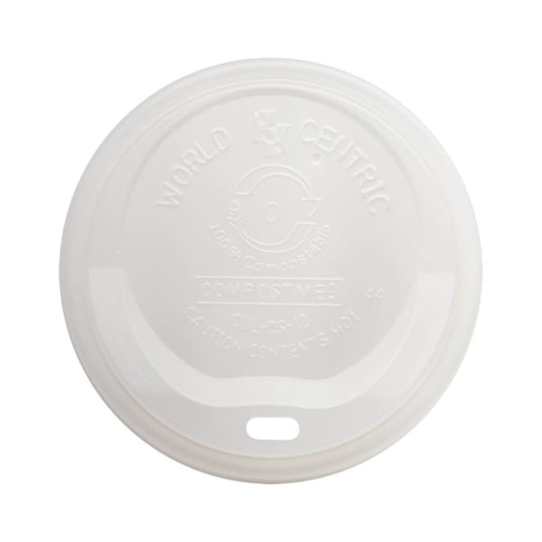 World Centric Hot Cup Lid, Fits 10 Oz To 20 Oz Cups, White, Case Of 1000