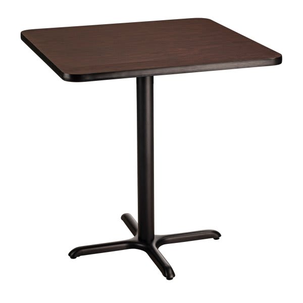 National Public Seating Cafe Table "X" Base 36" Height 36" Square Mahogany Top