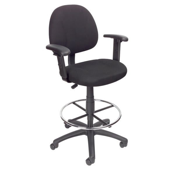 Boss Office Products Adjustable Arm Drafting Stool With Footring, Black