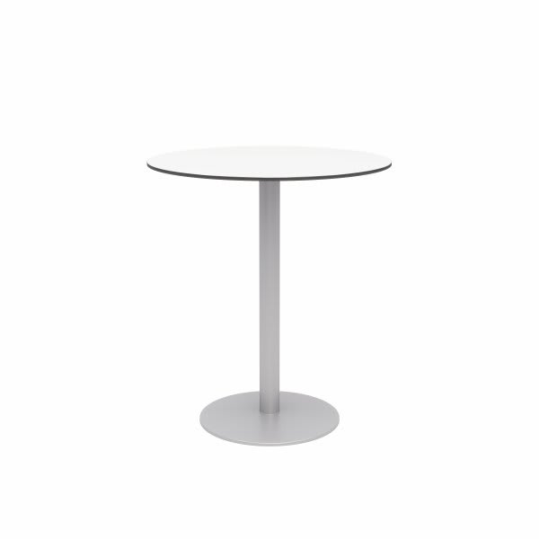 Kfi Eveleen Series 36" Round Outdoor Bar Height Table, White Top, Silver Frame
