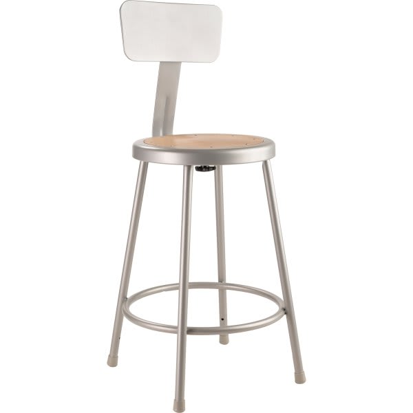 National Public Seating 24"Heavy Duty Steel Stool With Backrest, Grey