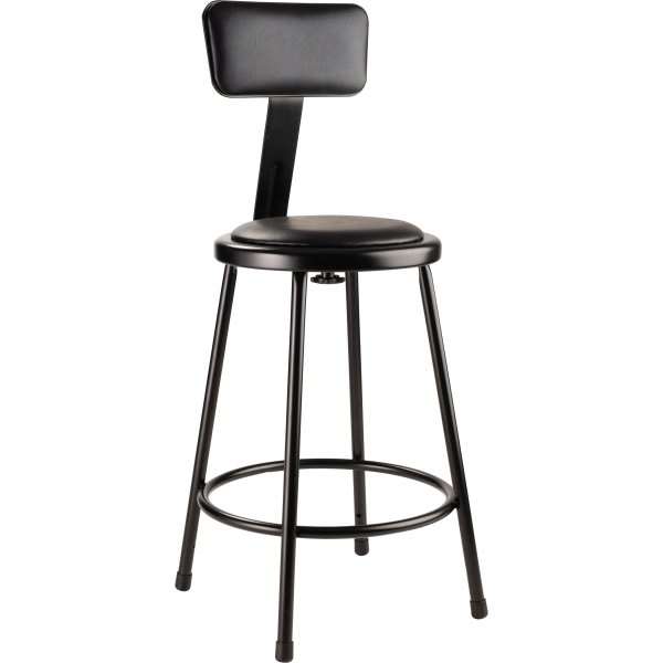 National Public Seating 24"Heavy Duty Vinyl Padded Steel Stool With Backrest