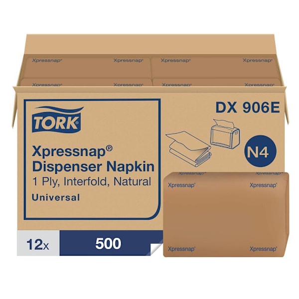 Tork Universal Xpressnap Interfold Dispenser Napkins, 1-Ply, Natural, 13" x 8.5", N4 System, 6,000 Napkins/Case (12 Packs of 500