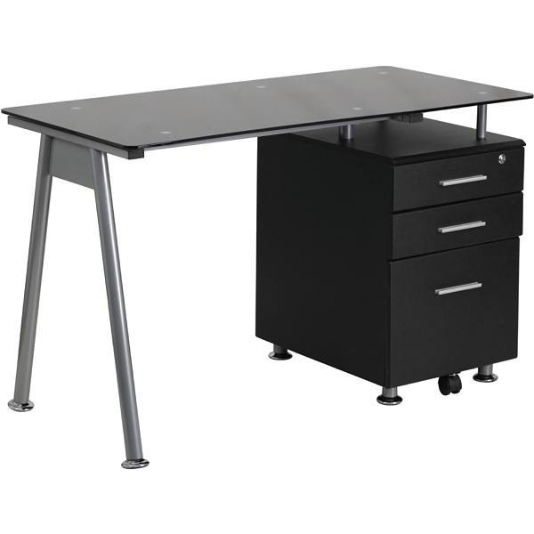 Carnegy Avenue 47.25" Black Rectangular 3 -Drawer Computer Desk W/File Storage