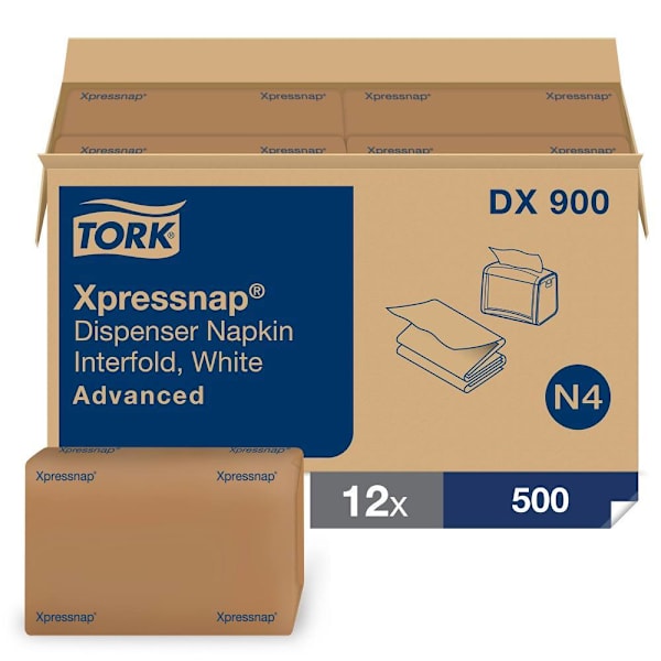 Tork Advanced Xpressnap Interfold Dispenser Napkins, White, N4 System, 6,000 Napkins/Case (12 Packs of 500)