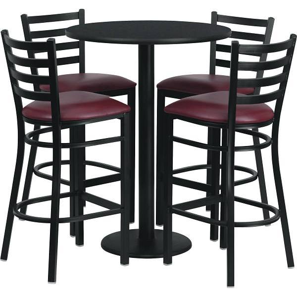 Carnegy Avenue 5-Piece Table And Chair Set (Black Top) (Burgundy Vinyl Seat)