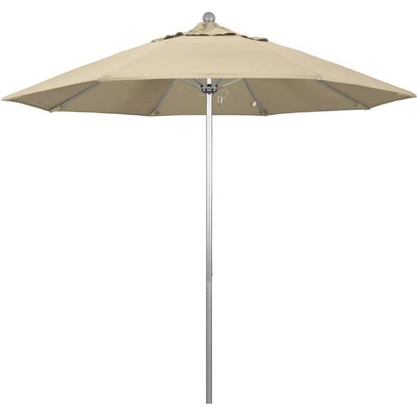 California Umbrella 9' Venture Series Umbrella, Fiberglass Ribs, Silver Aluminum Pole, Sunbrella Antique Beige Fabric