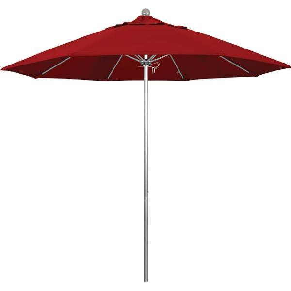 California Umbrella 9' Venture Series Umbrella, Fiberglass Ribs, Silver Aluminum Pole, Sunbrella Jockey Red Fabric
