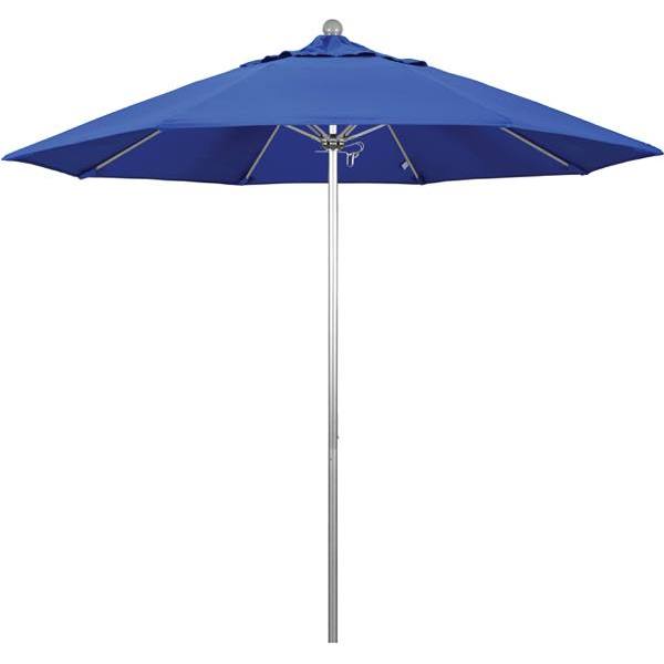 California Umbrella 9' Venture Series Umbrella, Fiberglass Ribs, Silver Aluminum Pole, Sunbrella Pacific Blue Fabric