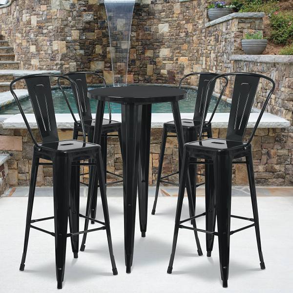 Carnegy Avenue Black 5-Piece Metal Round Outdoor Bistro Set
