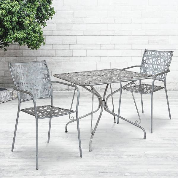 Carnegy Avenue Light Gray Round Metal Outdoor Bistro Table
