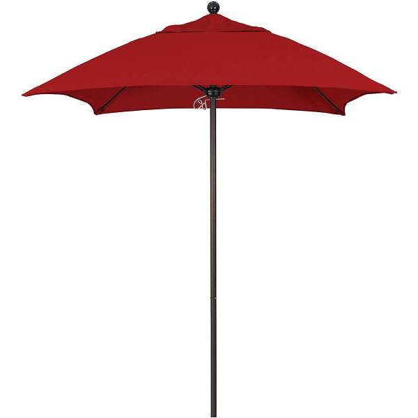 California Umbrella 6' Sq Venture Series Umbrella, Fiberglass Ribs, Bronze Aluminum Pole, Sunbrella Jockey Red Fabric