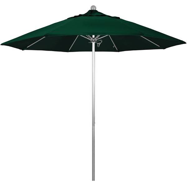California Umbrella 9' Venture Series Umbrella, Fiberglass Ribs, Silver Aluminum Pole, Sunbrella Forest Green Fabric