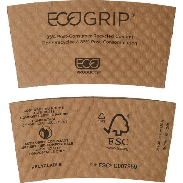 Eco-Products Ecogrip Eg2000 Kraft Compostable Cup Sleeve Recyclable, Case Of 1300