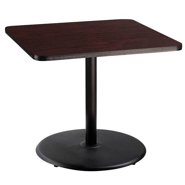 National Public Seating 36"Sq Café Table 30"H Rd Base Mahogany Top Black Frame