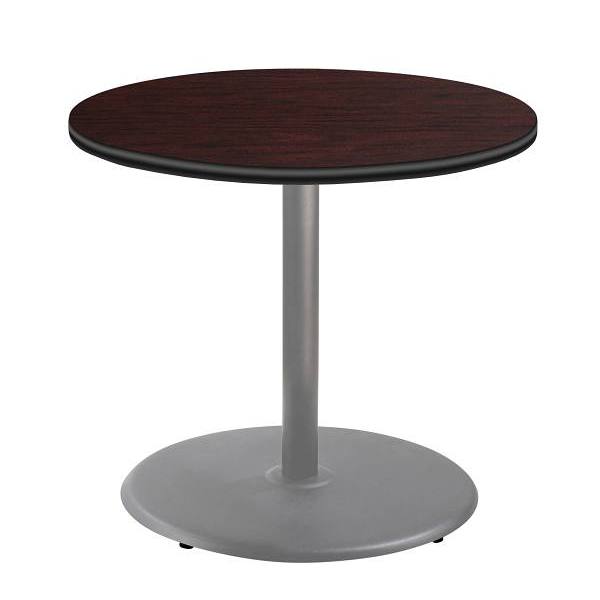 National Public Seating 36"R Café Table 30"H Round Base Mahogany Top Grey Frame