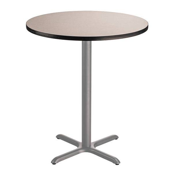 National Public Seating 36" Round Café Table 42"H, X Base Grey Top, Grey Frame