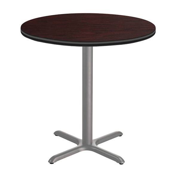 National Public Seating 36"R Café Table 42"H, X Base Mahogany Top, Grey Frame
