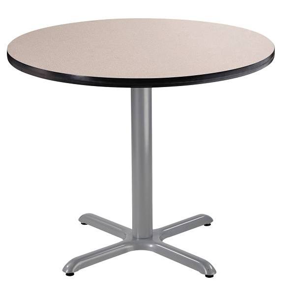 National Public Seating 36" Round Café Table 30"H, X Base Grey Top, Grey Frame