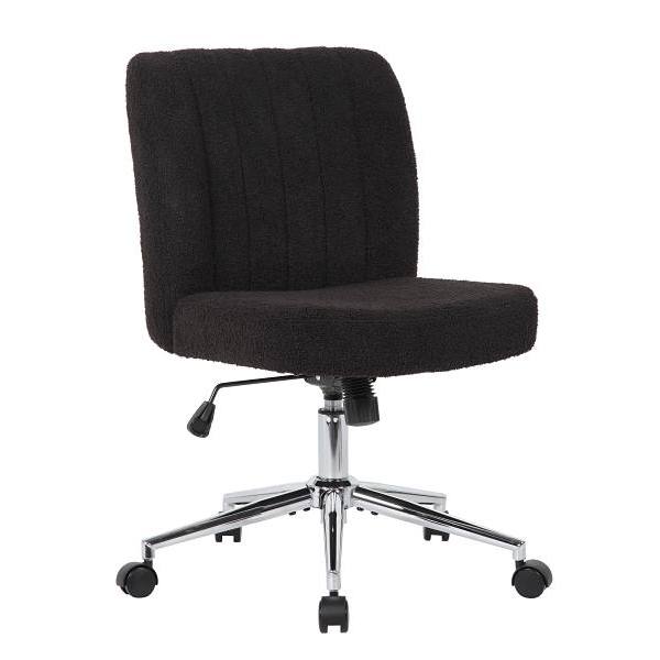 Boss Mid Back Desk Chair Armless Black Boucle Fabric Pneumatic Lift