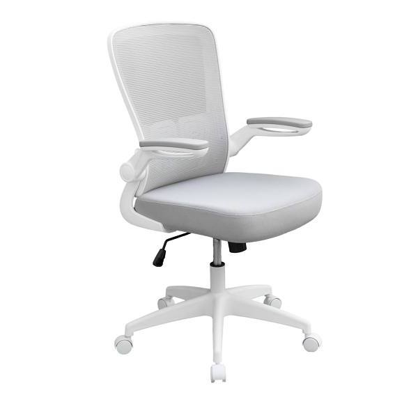 Boss Office Products Deluxe White Frame Gray Mesh Ergonomic Chair Flip-Up Arms