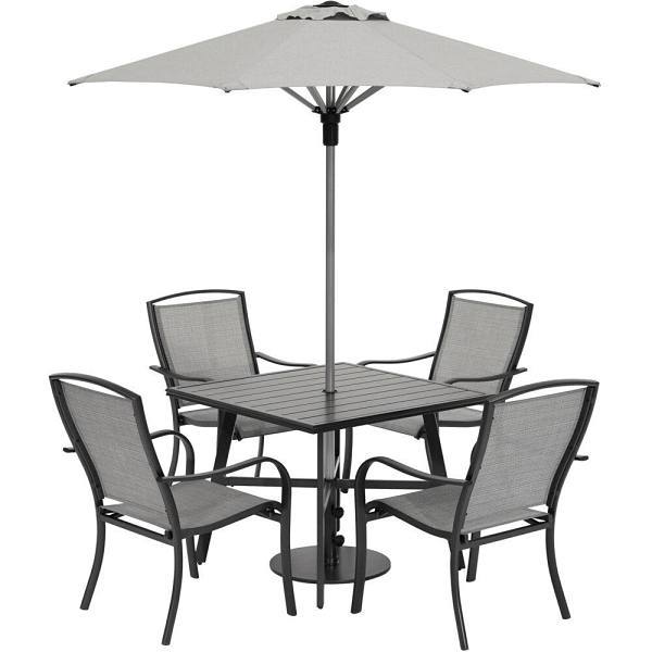 Cape Soleil Richmond 5-Pc Dining Set 38" Slat Bar Table W/4 Chairs, Gunmetal