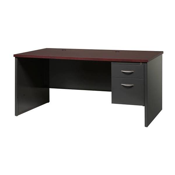 Hirsh Modular Right-Hand Single Pedestal File Desk 30"Dx66"W Charcoal/Mahogany