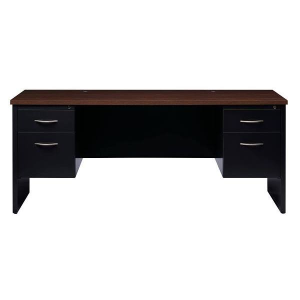 Hirsh 24dx72w Double Pedestal Office Desk Credenza Arch Pull Handle Black/Walnut