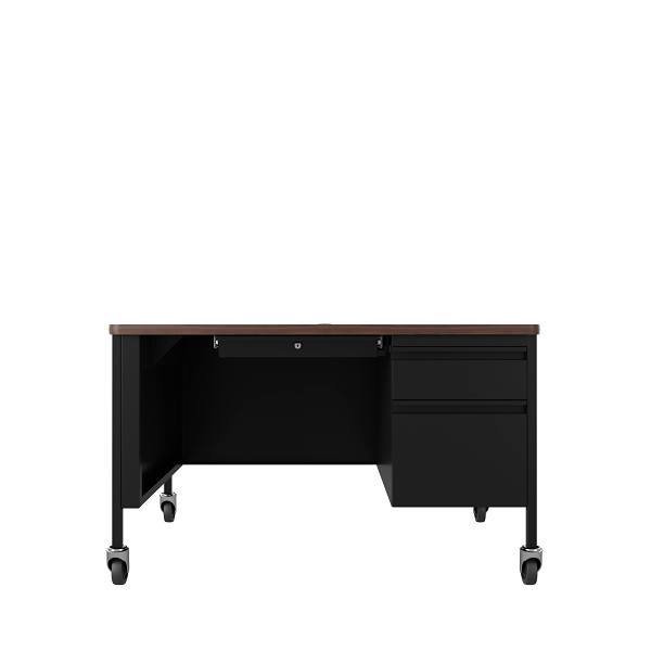 Hirsh 30"Dx48"W Mobile Right Hand Sngl Pedestal Desk Rnd Crnr T-Mold Blck/Walnut