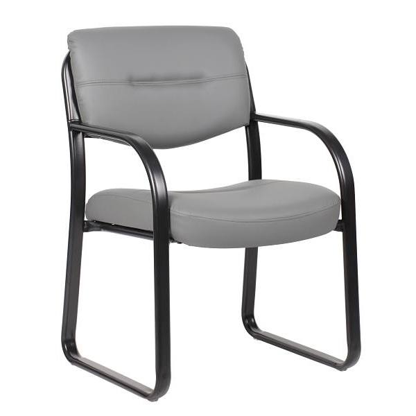 Boss Office Products Black Metal Frame Guest Chair With Gray Vinyl Cushions