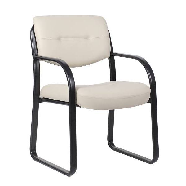 Boss Office Products Black Tubular Steel Frame Guest Chair With Beige Vinyl Cushions